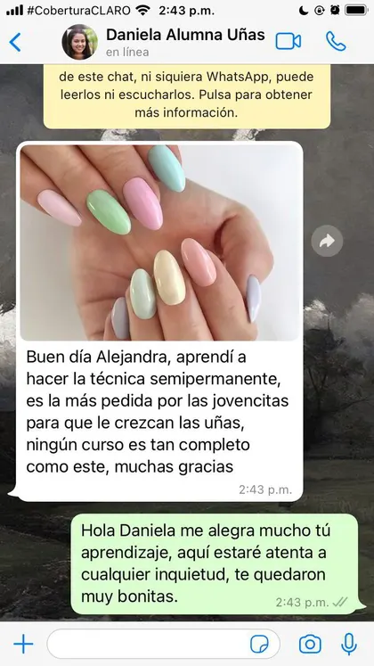 Mensaje de alumna del curso
